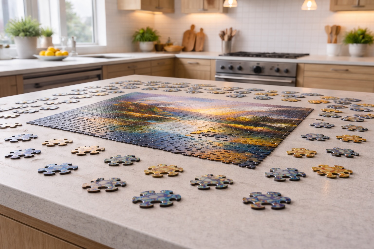 Table de cuisine avec puzzle