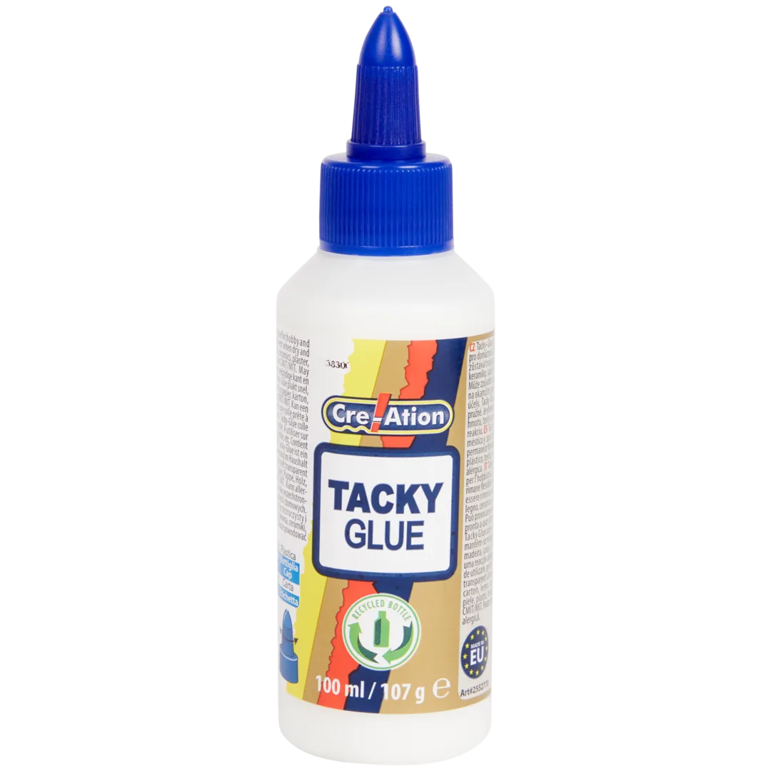 Flacon de colle blanche Cre-Ation Tacky Glue 100 ml vendu chez Action.
